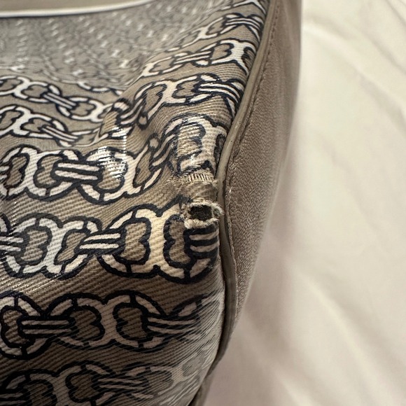 Tory Burch Gemini Link Canvas Tote French Gray Navy Stripe Large Shopper AS IS - Picture 8 of 16